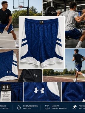 Under Armour HeatGear Shorts XL Blue Loose Basketball Athletic Gym Moisture Wick
